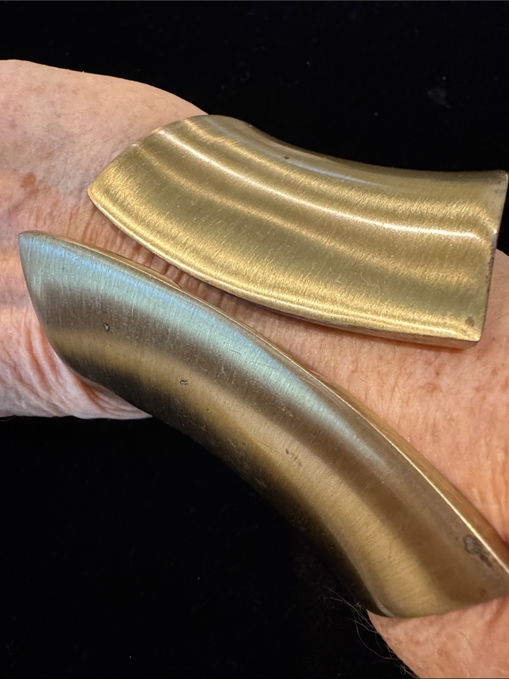 Wide Brushed Brass-Tone Hinged Cuff Bracelet - Women's Bold Metal Accessory